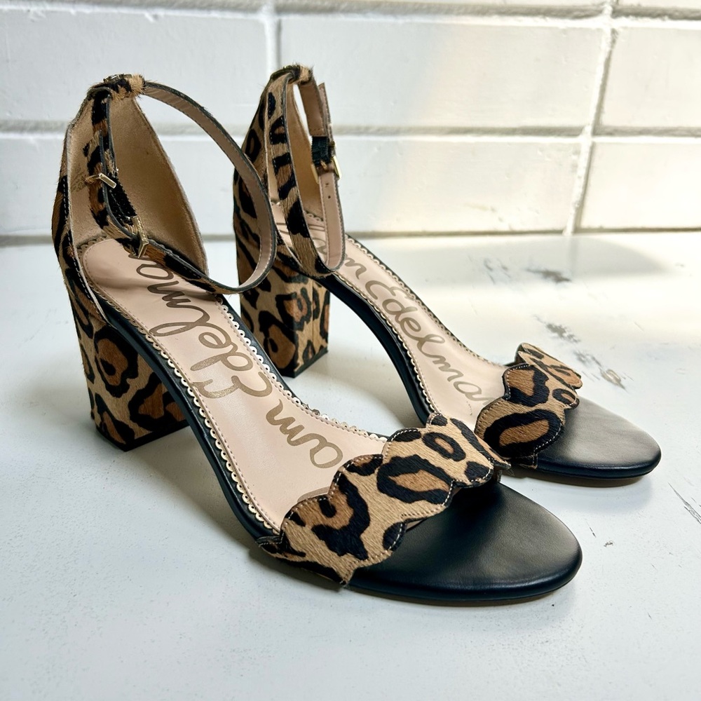 Sam Edelman Odilia leopard print fur ankle strap block heel Sandals Size 9.5 - Picture 2 of 10